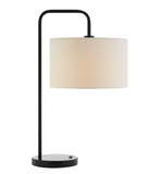 Orea Modern Minimalist Table + Floor Lamp Set - Black Lamps w/ Off-White Drum Shades