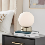 Reon Brushed Brass Modern Globe Table Lamp - White Frosted Globe Accent Lamp 