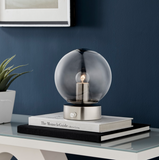 Reon Brushed Brass Modern Globe Table Lamp - Satin Nickel + Smoked Globe Accent Lamp