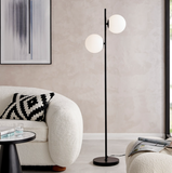 Lencho 2-Light Modern Frosted Globe Floor Lamp in Brass or Black 