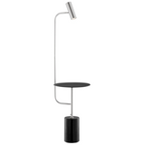 Tatum Marble LED Floor Lamp with Side Table - Nickel and White Marble