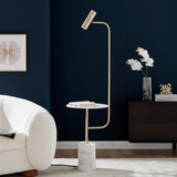 Tatum Marble LED Floor Lamp with Side Table - Brass and White Marble