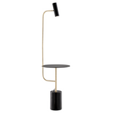 Tatum Marble LED Floor Lamp with Side Table - Brass and Black Marble
