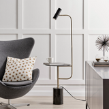 Tatum Marble LED Floor Lamp with Side Table - Brass and Black Marble