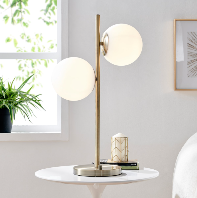 Lencho 2-Light Modern Frosted Globe Table Lamp in Brass or Blac