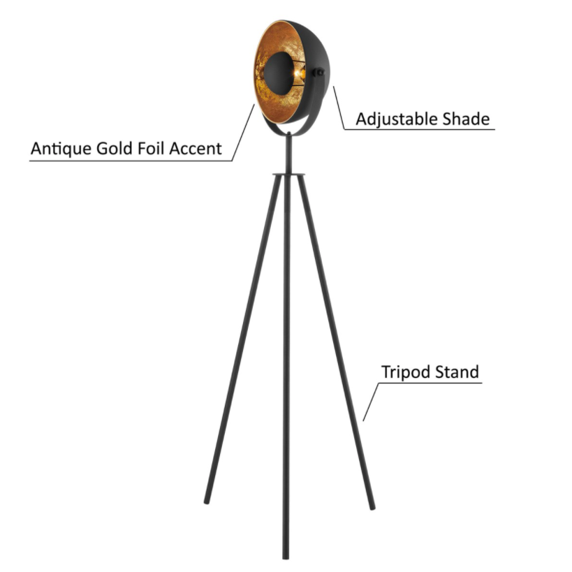 Gothard Black & Gold Tripod Floor Lamp