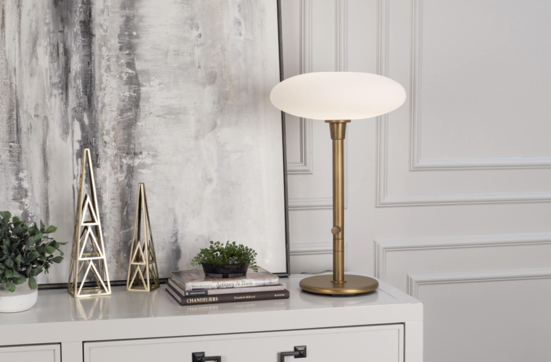 Ovo Modern Mushroom Globe Table Lamp by Rico Espinet - Aged Brass or Polished Nickel 