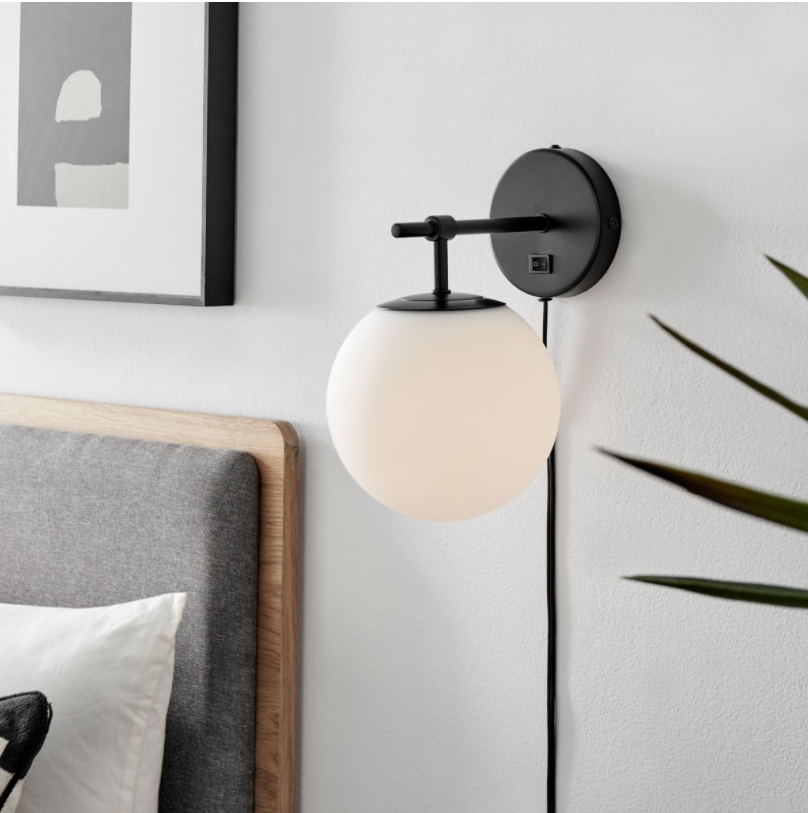 Lencho Modern Globe Sconce w/ Switch & Plug by Lite Source in Satin Black