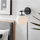 Lencho Modern Globe Sconce w/ Switch & Plug by Lite Source in Satin Black