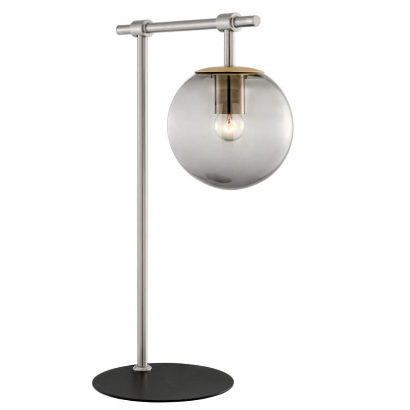 Lencho Modern Smoked Globe Table Lamp by Lite Source - Brushed Brass or Satin Nickel