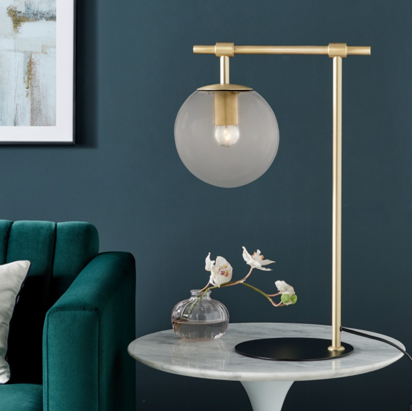 Lencho Modern Smoked Globe Table Lamp by Lite Source - Brushed Brass or Satin Nickel