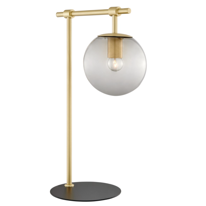 Lencho Modern Smoked Globe Table Lamp by Lite Source - Brushed Brass or Satin Nickel
