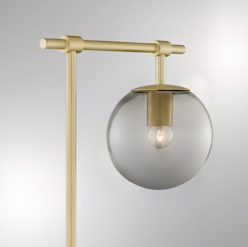 Lencho Modern Smoked Globe Table Lamp by Lite Source - Brushed Brass or Satin Nickel