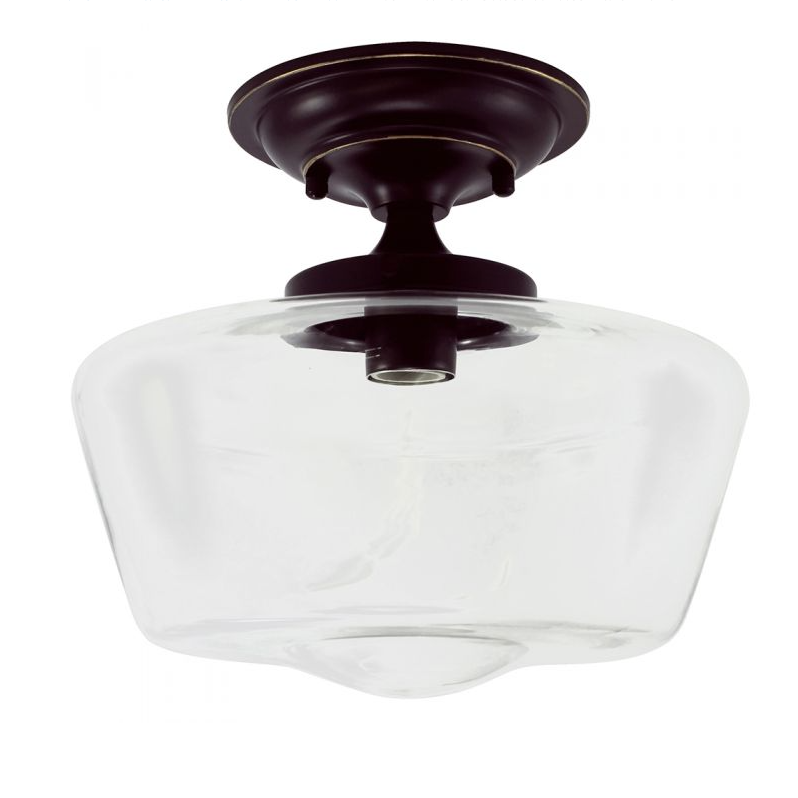 12" Clear Glass Schoolhouse Semi-Flush Mount Fixture by Practical Props