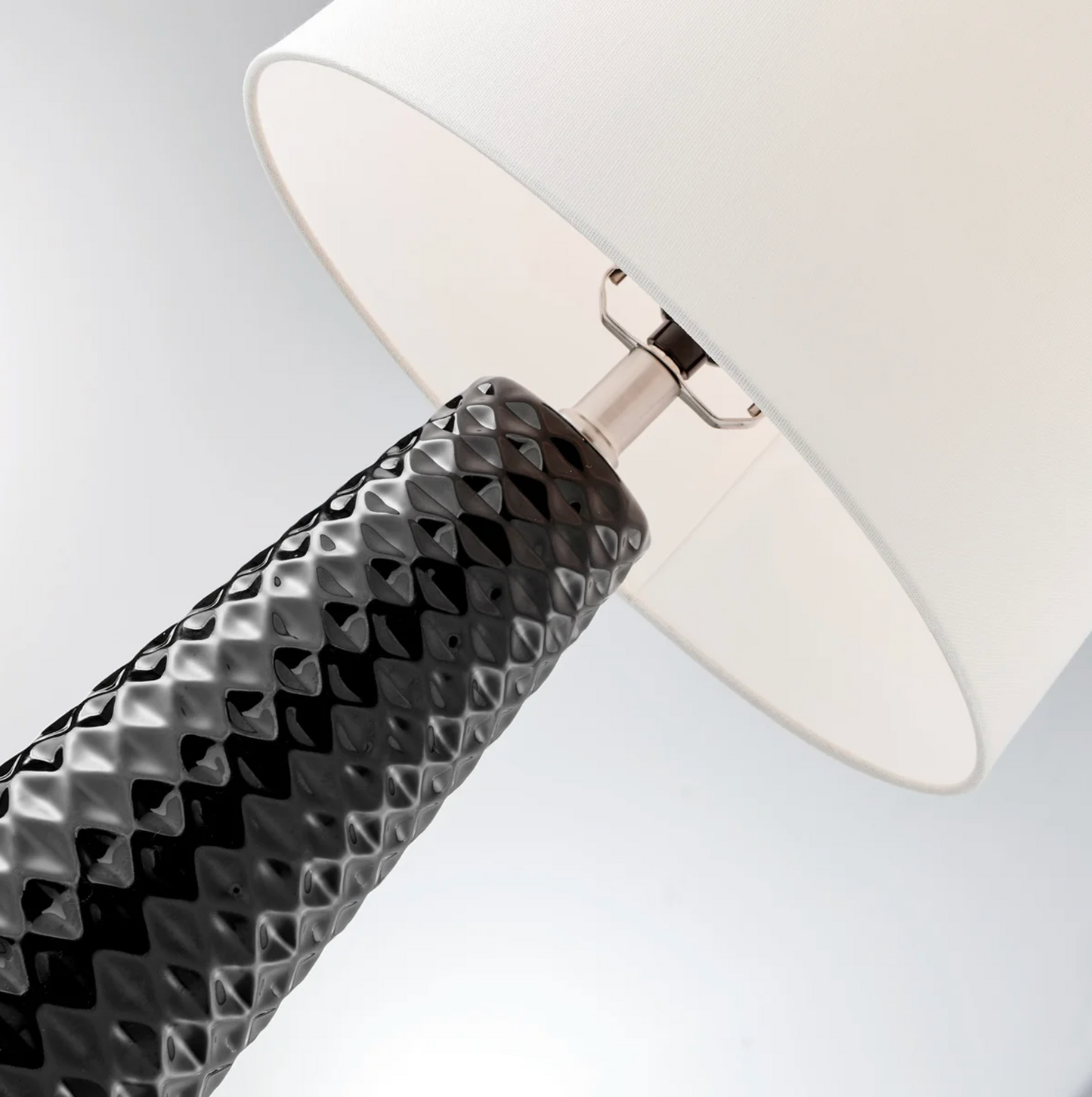 Pair of Retro Midcentury Modern Black Ceramic Table Lamps with Shades