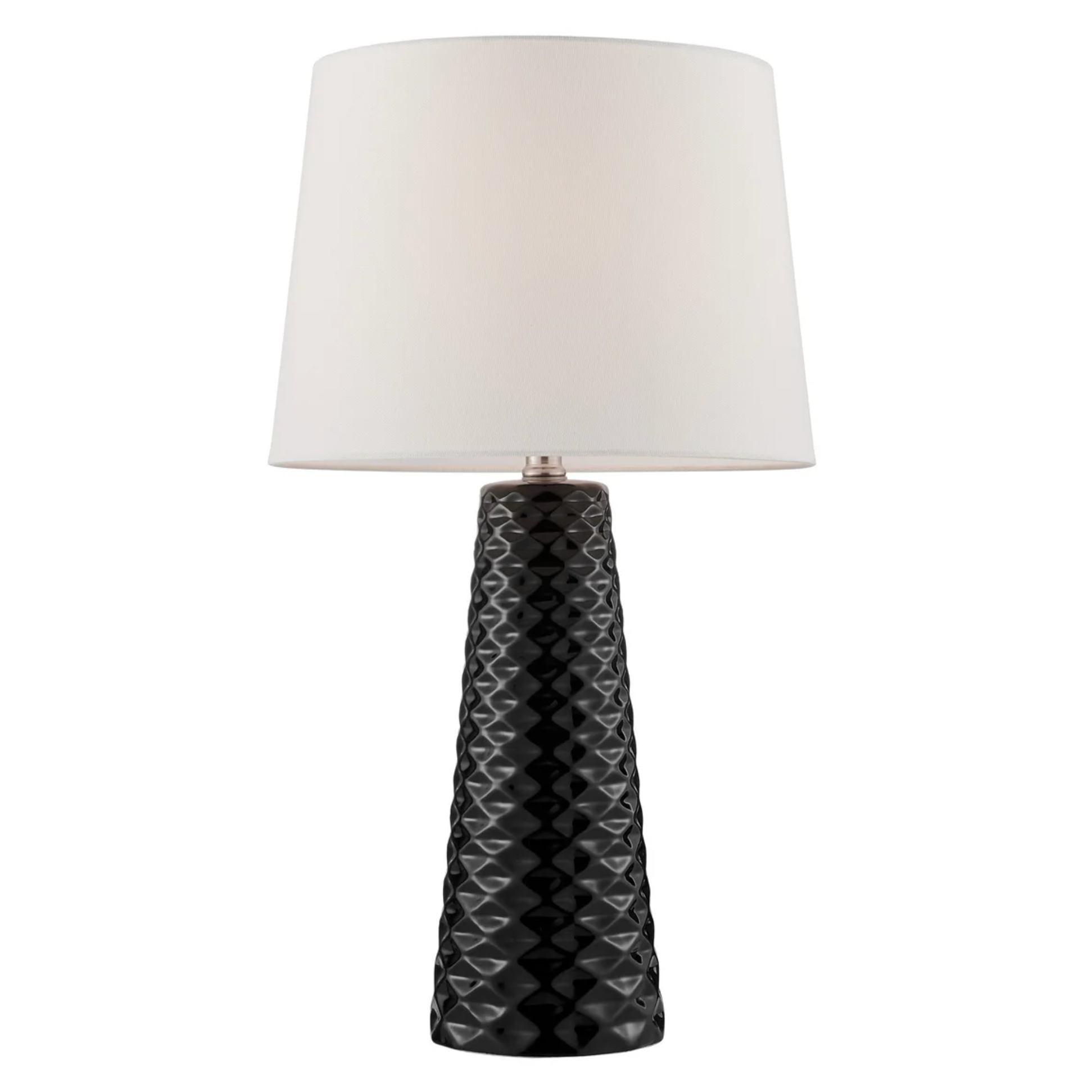 Pair of Retro Midcentury Modern Black Ceramic Table Lamps with Shades