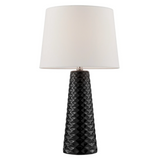 Pair of Retro Midcentury Modern Black Ceramic Table Lamps with Shades