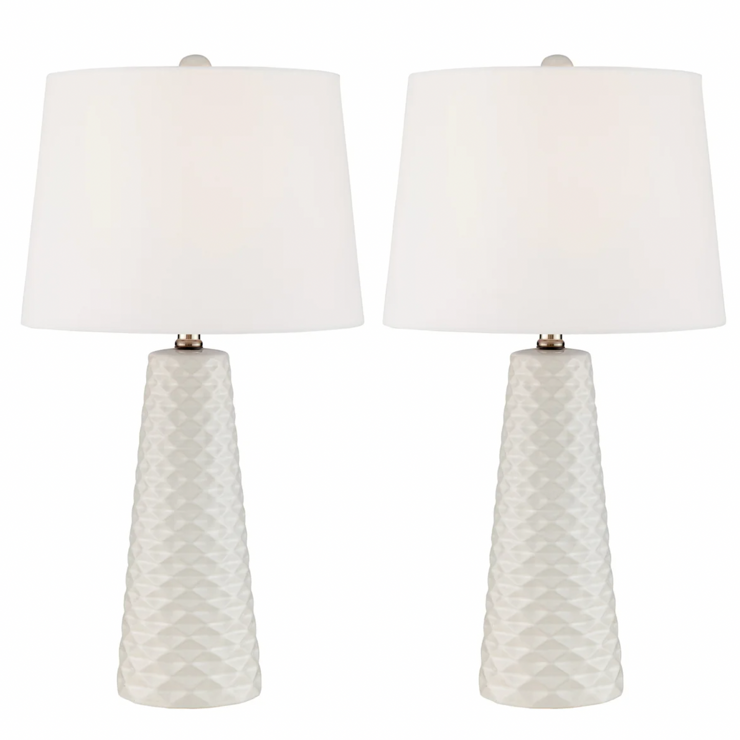 Pair of Retro Midcentury Modern White Ceramic Table Lamps with Shades