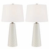 Pair of Retro Midcentury Modern White Ceramic Table Lamps with Shades