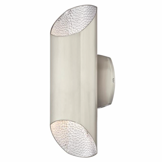 Carson Dimmable LED Metallic Silver Exterior Wall Sconce - Outdoor 2-light Up-Down Cylinder Light