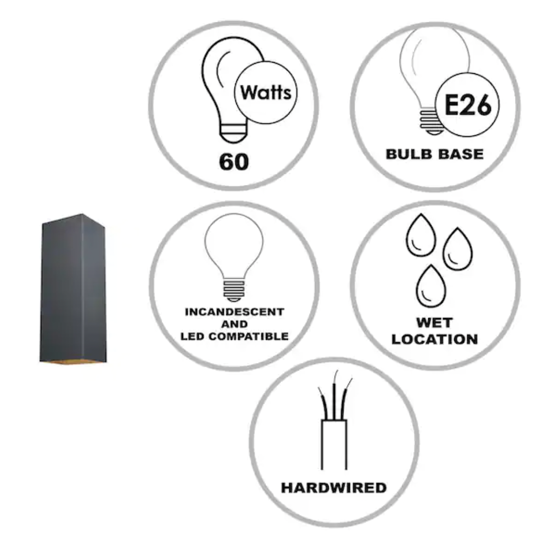 Matte Black Modern Up-Down Rectangular 1-Light Outdoor Wall Sconce Fixture
