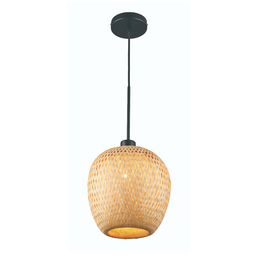 Small 10" Rattan Ellipse Oval Egg-Shaped Woven Pendant Light