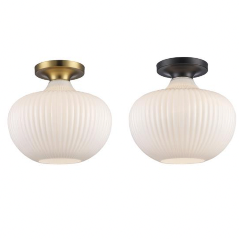 Aristo Ribbed Glass Oval Flush-mount Modern Ceiling Light in Brass or Black Aristo Ribbed Glass Oval Flush-mount Modern Ceiling Light in Brass or Black 
