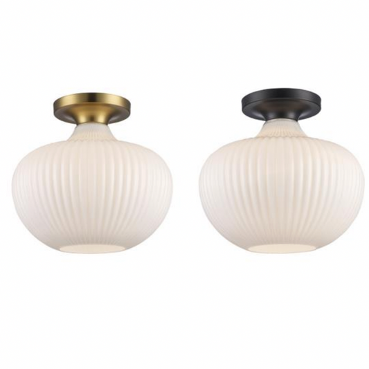 Aristo Ribbed Glass Oval Flush-mount Modern Ceiling Light in Brass or Black Aristo Ribbed Glass Oval Flush-mount Modern Ceiling Light in Brass or Black 