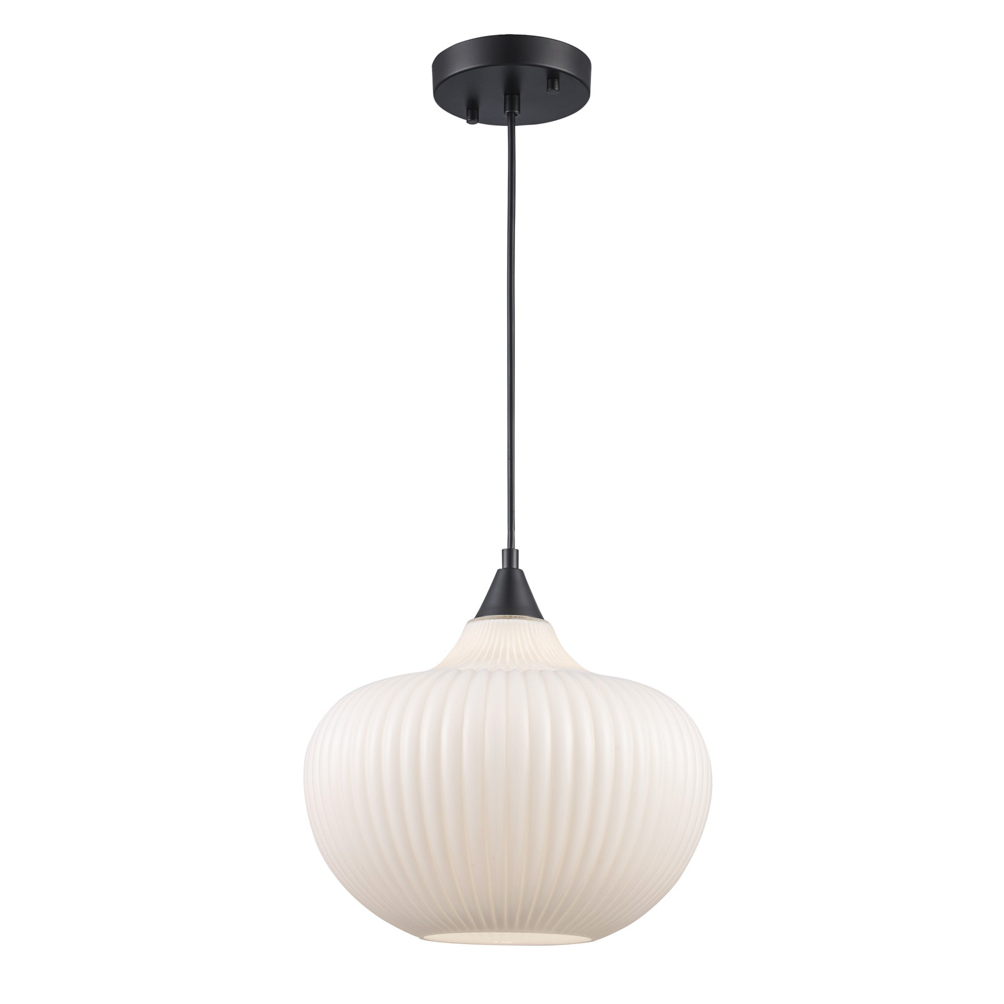 Aristo Ribbed Glass Oval 1-Light Pendant Fixture in Modern Brass or Satin Black