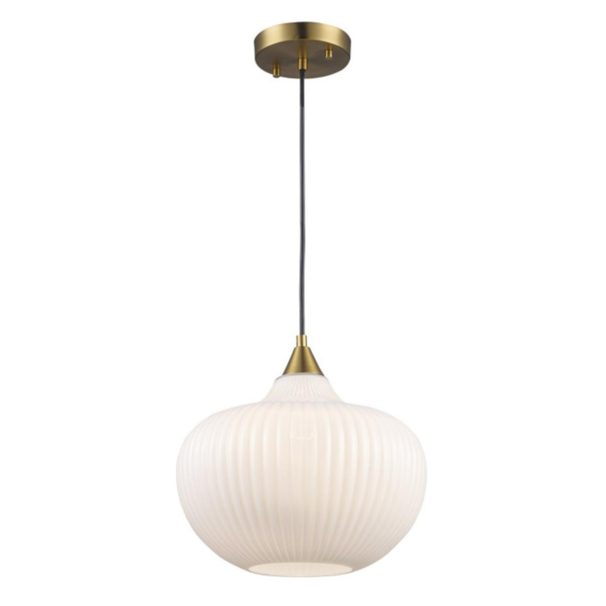Aristo Ribbed Glass Oval 1-Light Pendant Fixture in Modern Brass or Satin Black