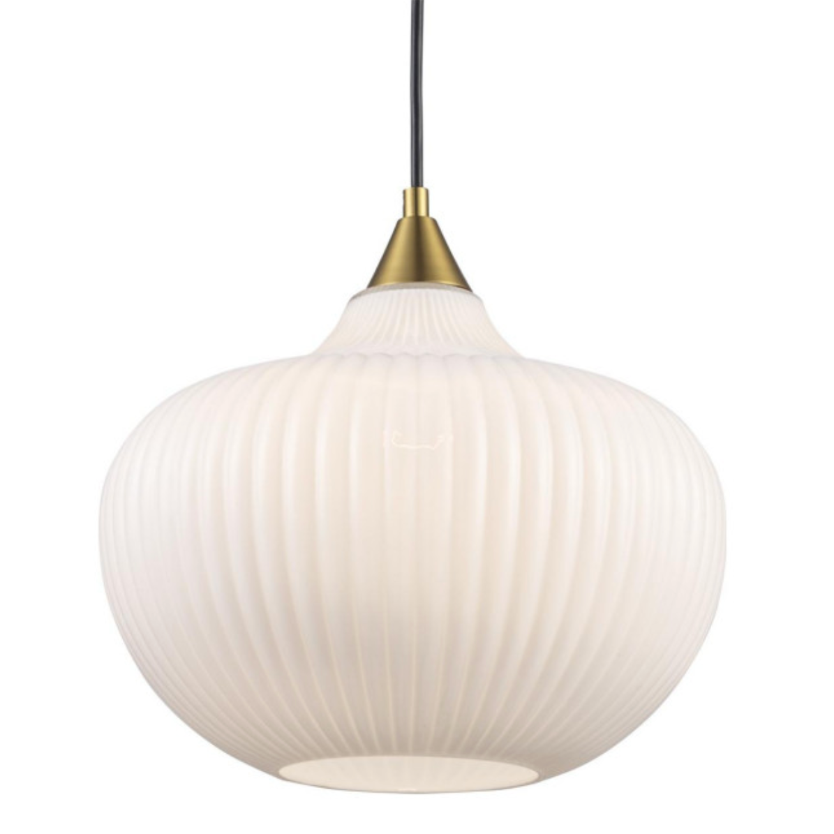 Aristo Ribbed Glass Oval 1-Light Pendant Fixture in Modern Brass or Satin Black
