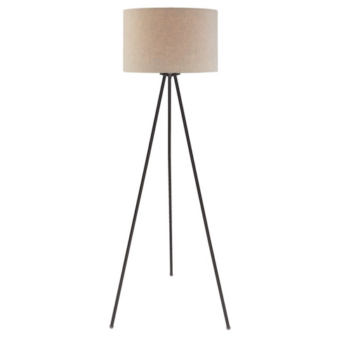 Tullio Modern Tripod Bronze Floor Lamp with Beige Linen Drum Shade by Lite SourceTullio Modern Tripod Black Floor Lamp with Beige Linen Drum Shade by Lite Source