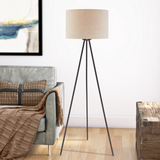 Tullio Modern Tripod Bronze Floor Lamp with Beige Linen Drum Shade by Lite SourceTullio Modern Tripod Black Floor Lamp with Beige Linen Drum Shade by Lite Source