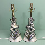 Vintage Pair of Ceramic Iridescent Dancing Figure Accent Lamps
