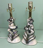 Vintage Pair of Ceramic Iridescent Dancing Figure Accent Lamps