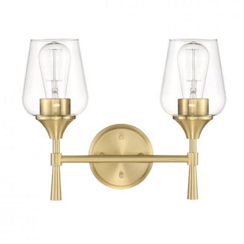 Stella 2-Light Champagne Gold Clear Glass & Brass Modern Wall Sconce by Sunset Lighting